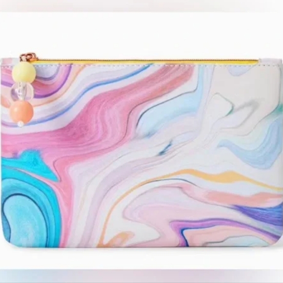 Ipsy Glam Bag March 2024 Marble Print Colorful Beaded Cosmetics Bag - Picture 2 of 2